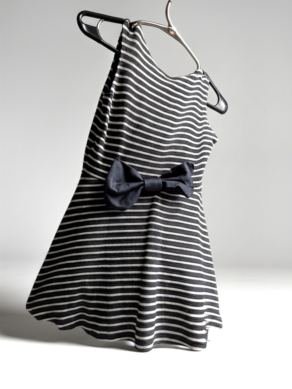 Classic Navy Blue & White Striped Girls' Dress with Bow